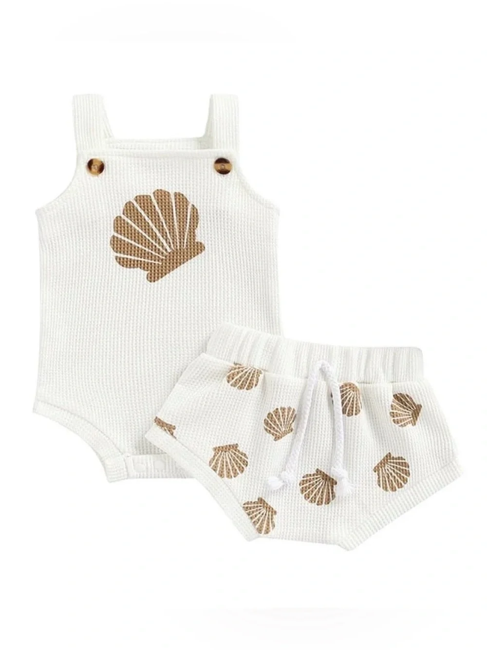 White Shell Print Baby Romper and Shorts Set